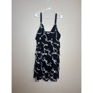 Old Navy black & white bow print tiered chiffon babydoll dress XL